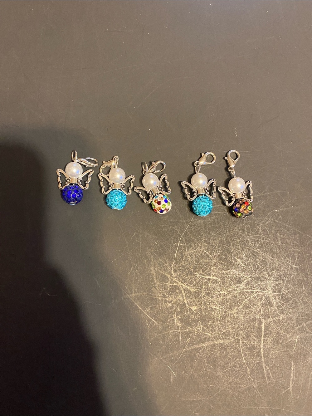 Silver Angel Charm with Blue and Multicolor Beads